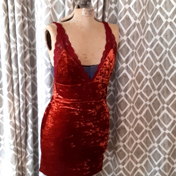 Elegant Velvet Burgundy Slip Dress - Picture 1 of 6
